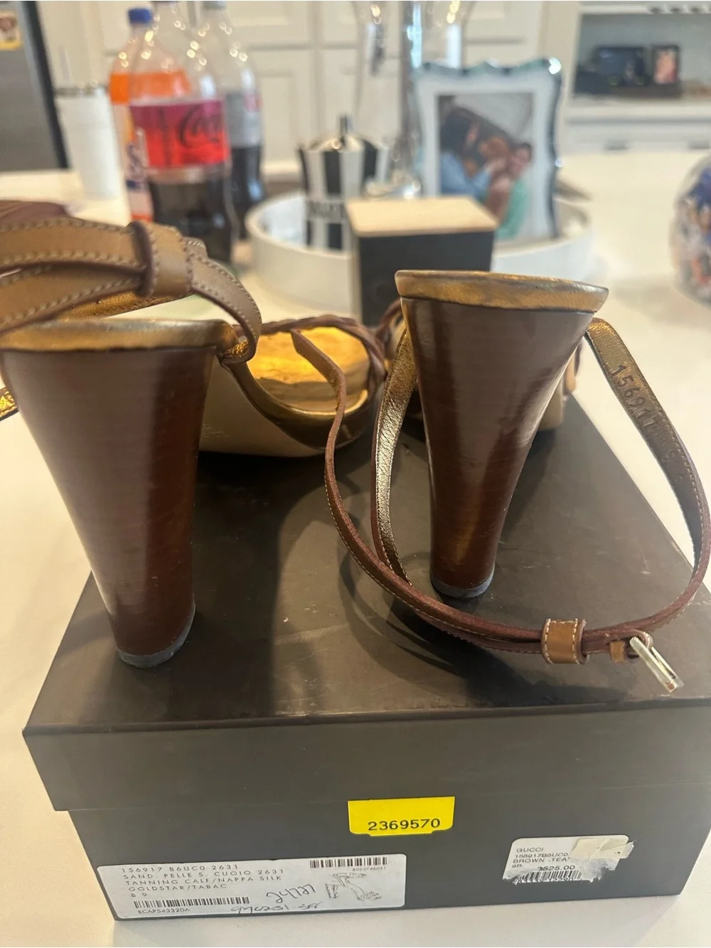 GUCCI Braided Strap Brownish Gold Leather High Heel Sandals - Women's